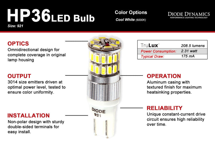 Backup LEDs for 1995-1997 Mitsubishi Diamante (Pair) HP36 (210 Lumens) Diode Dynamics-dd0143p-bckup-2306-3